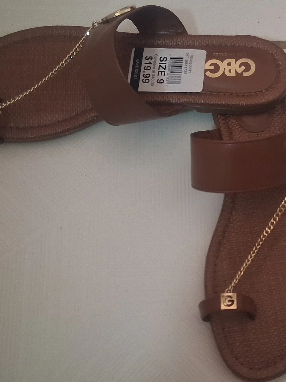 G By Guess Brown Chain-Accent Slide Sandals